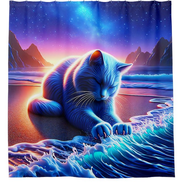 Rideaux De Douche "Chat céleste par l'eau" (Devant)