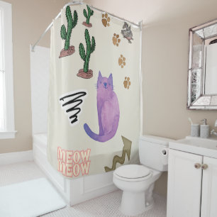 Rideaux De Douche Chat Chat de Douche Poisson Cactus