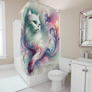 Rideaux De Douche Chat d'aquarelle éthérée