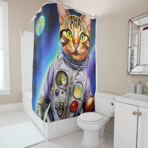 Rideaux De Douche Chat d'astronaute futuriste drôle