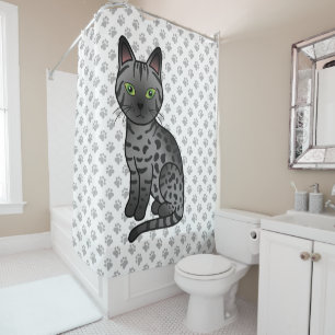 Rideaux De Douche Chat de dessin animé mignon Egyptian Mau fumée & p
