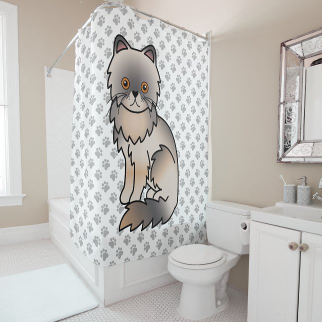 Rideaux De Douche Chat de dessin animé mignon persan crème bleue & p (En situation)