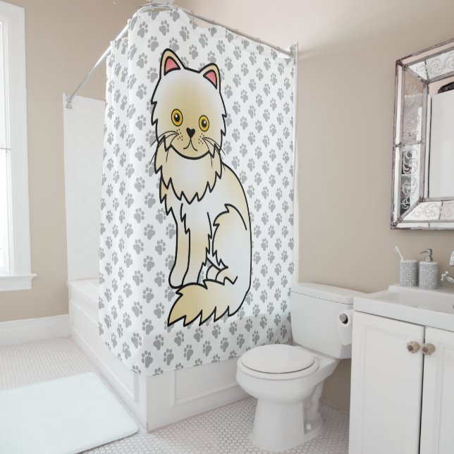 Rideaux De Douche Chat de dessin animé mignon persan crème & pattes (En situation)