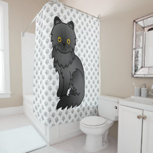 Rideaux De Douche Chat de dessin animé persan noir mignon & pattes