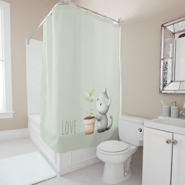 Rideaux De Douche Chat de jardin avec amour des plantes (En situation)