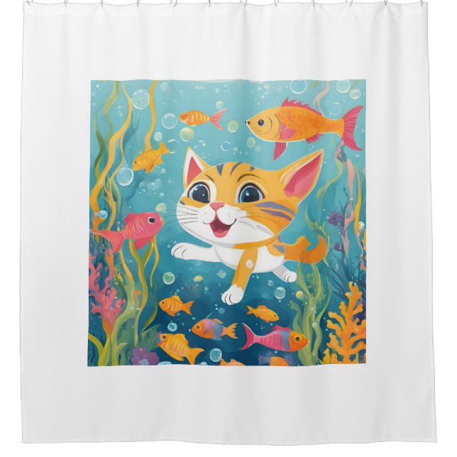 Rideaux De Douche Chat de natation (Devant)