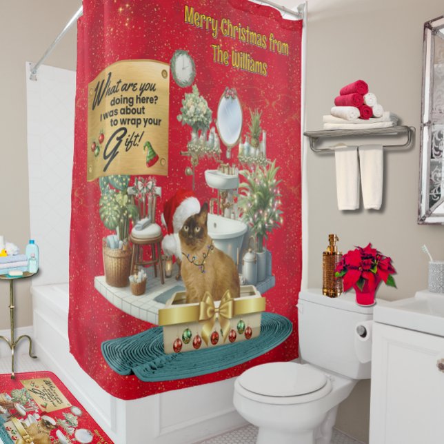 Rideaux De Douche Chat de Noël drôle dans la litière (Cute )