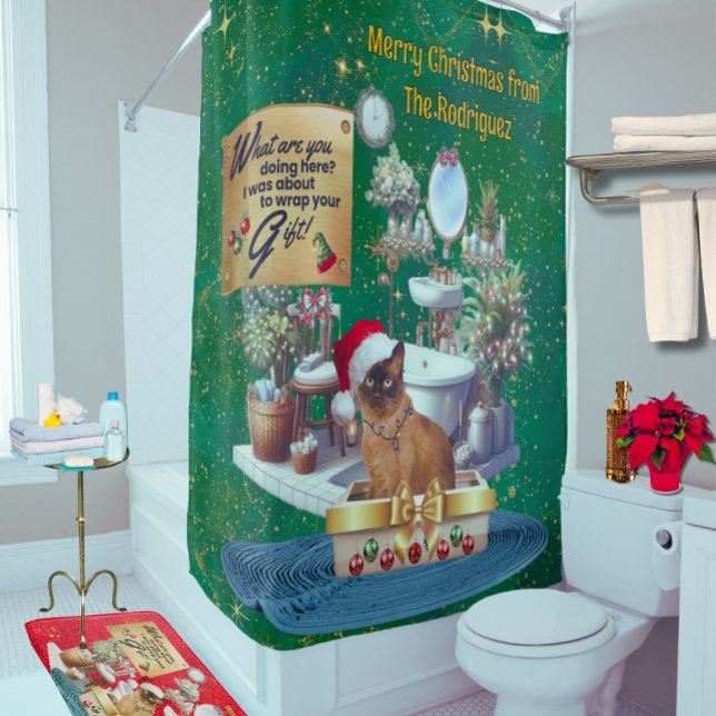 Rideaux De Douche Chat de Noël drôle dans la litière (Realistic Cat)