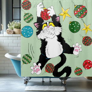 Rideaux De Douche Chat de Noël noir blanc Tuxedo