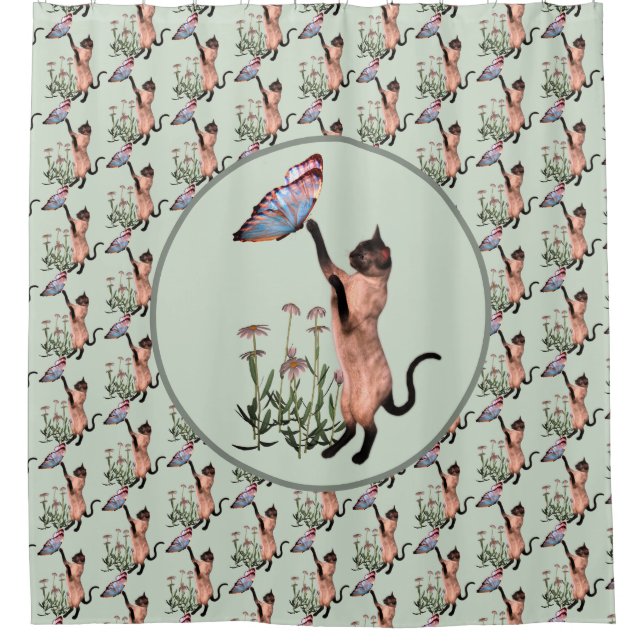 Rideaux De Douche Chat de Siamese avec Motif animal papillon bleu (Devant)