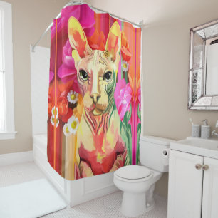 Rideaux De Douche Chat de Sphynx en fleurs
