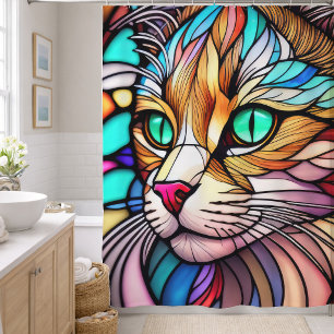 Rideaux De Douche Chat de style vitrail à l'aquarelle