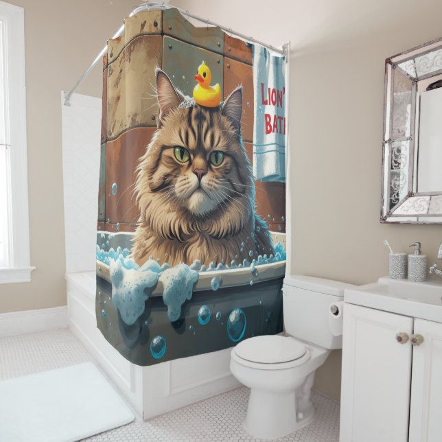 Rideaux De Douche Chat Désordonné Endormi Mignon Drôle  (En situation)