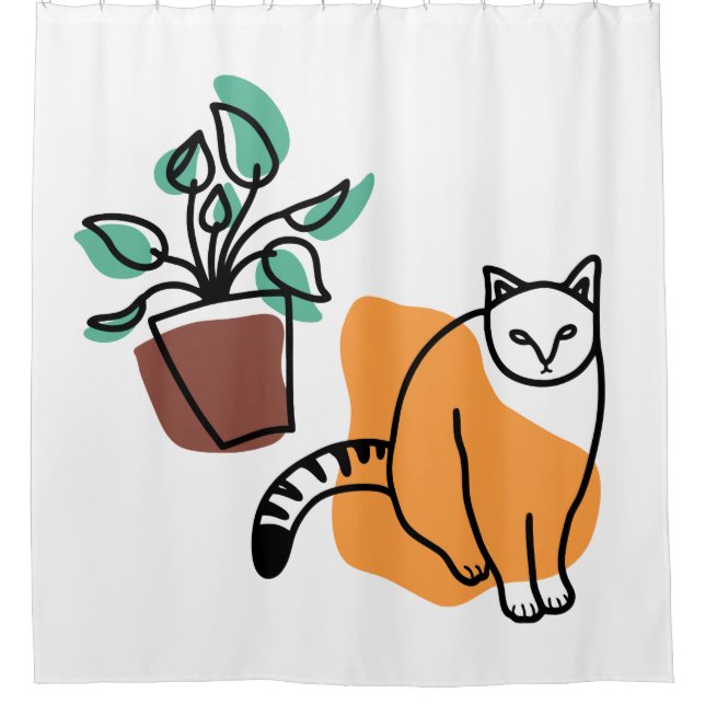 Rideaux De Douche Chat et le plante (Devant)