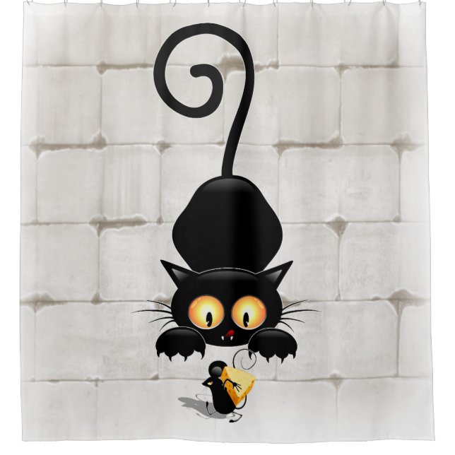Rideaux De Douche Chat et souris avec des personnages de dessin amus (Devant)