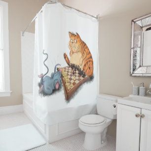Rideaux De Douche Chat et souris Jouer aux échecs - Amusants - Peint