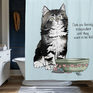 Rideaux De Douche Chat gris tabby indépendant bleu mignon drôle