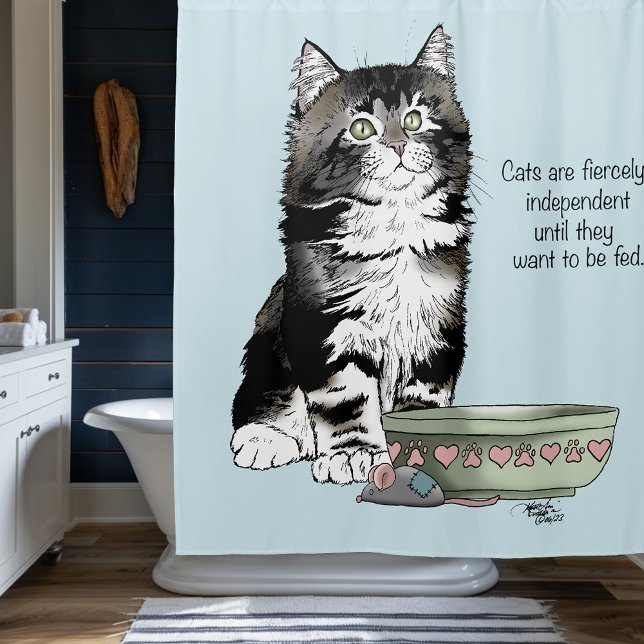 Rideaux De Douche Chat gris tabby indépendant bleu mignon drôle (Créateur téléchargé)