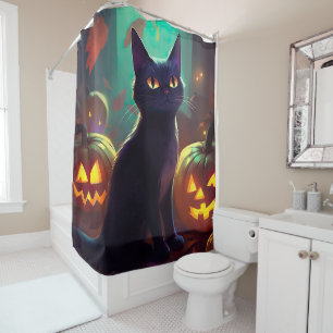 Rideaux De Douche Chat Halloween Tuxedo Avec Peur Citrouille
