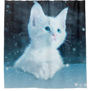 Rideaux De Douche Chat kitty neige art animal nature