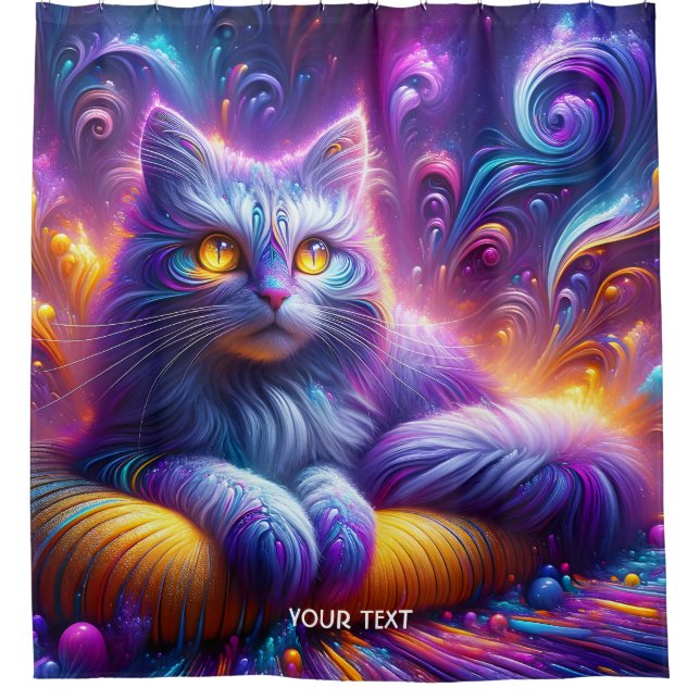 Rideaux De Douche Chat mignon bleu violet Imaginaire (Devant)