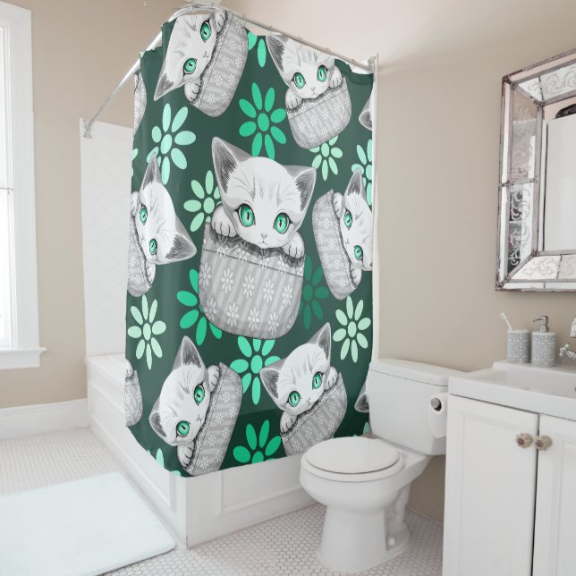 Rideaux De Douche Chat mignon et joueur sortant d'une poche (En situation)