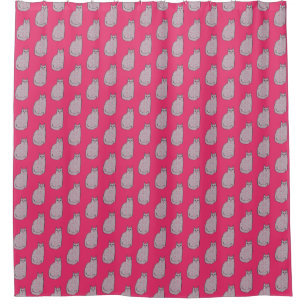 Rideaux De Douche Chat Moderne Milieu du Siècle, Gris et Rose Fuchsi