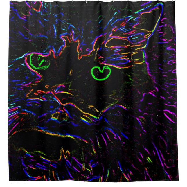 Rideaux De Douche Chat Neon Glow (Devant)