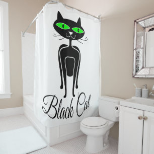 Rideaux De Douche Chat noir aux yeux verts