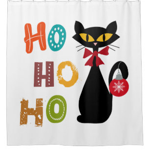 Rideaux De Douche Chat noir avec design de texte Ho Ho Ho