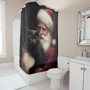 Rideaux De Douche Chat Noir Avec Le Père Noël Noël Festif