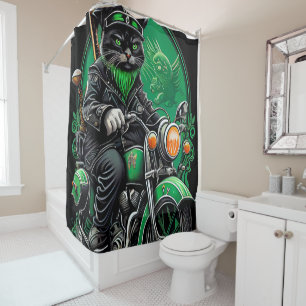 Rideaux De Douche Chat noir conduite vélo St. Patrick's Day