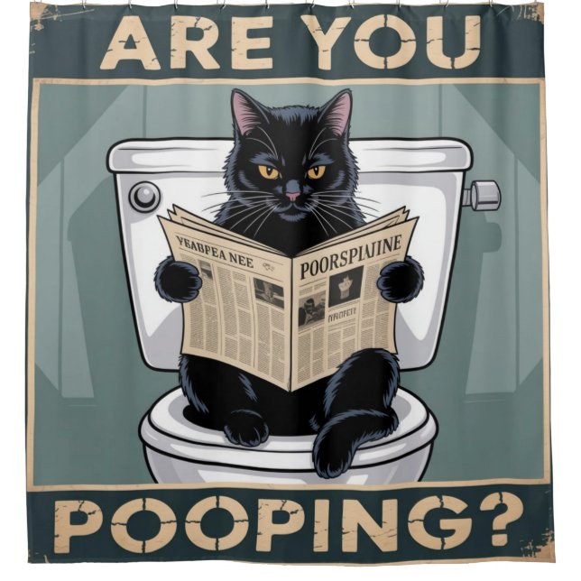 Rideaux De Douche Chat noir drôle "Êtes-vous en train de faire caca  (Devant)