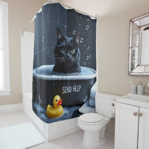 Rideaux De Douche Chat noir escarpé Sleepy mignonne drôle