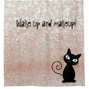 Rideaux De Douche Chat noir fantaisiste pailleté - Réveillez-vous et