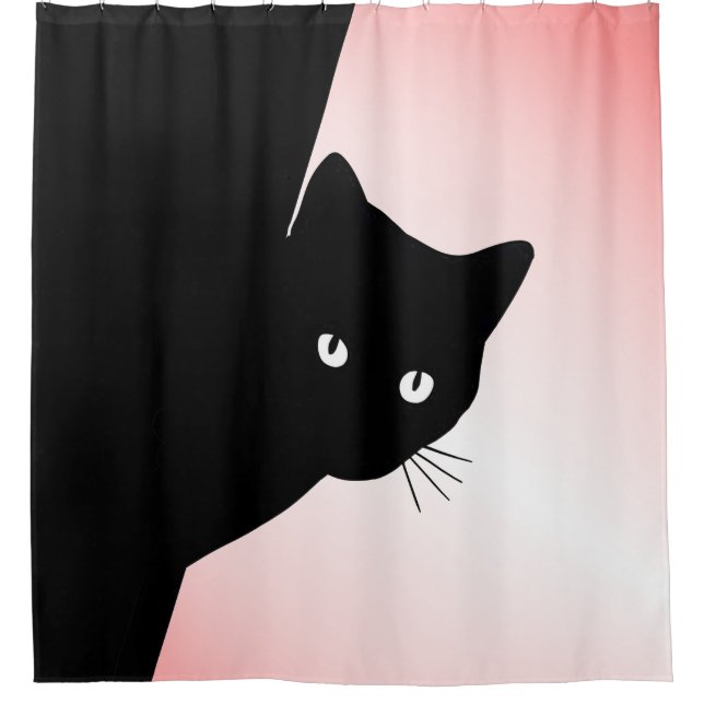 Rideaux De Douche Chat Noir Rusé Rose (Devant)