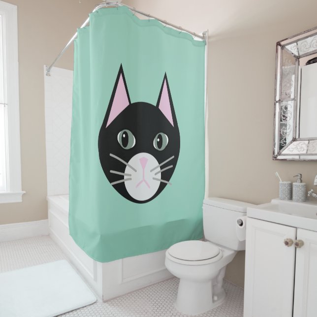 Rideaux De Douche Chat noir vert (En situation)