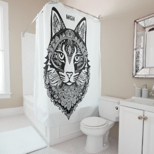 Rideaux De Douche Chat ornemental Monogramme personnalisé