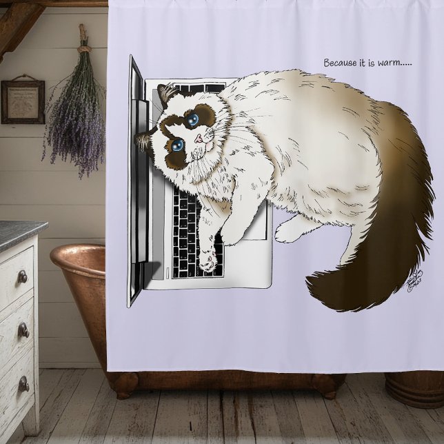 Rideaux De Douche Chat Ragdoll Fluffy Lavande Ordinateur Portable Dr (Créateur téléchargé)