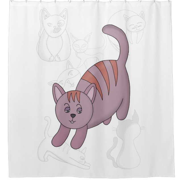 Rideaux De Douche Chat se préparant à sauter le couvercle de la coue (Devant)