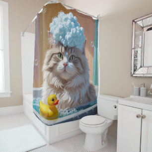 Rideaux De Douche Chat Sibérien Dégoulinant Endormi Mignon Drôle