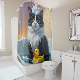 Rideaux De Douche Chat Smoking Élégant Endormi Drôle Mignon