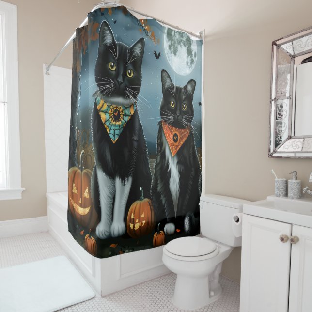 Rideaux De Douche Chat Smoking Halloween Ensorcelant (En situation)