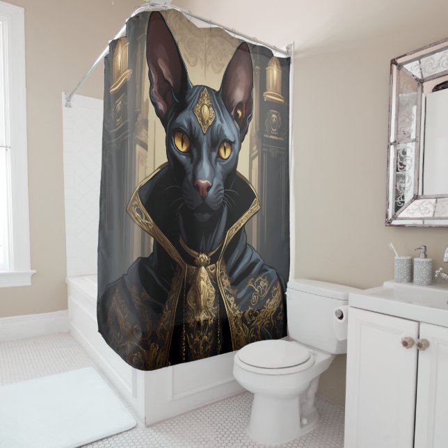 Rideaux De Douche Chat Sphynx Noir Dracula Douche Décor (En situation)