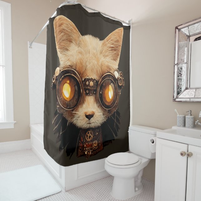 Rideaux De Douche Chat Steampunk Gothique Retro Kitty Portrait (En situation)