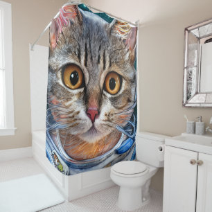 Rideaux De Douche Chat surpris de l'astronaute spatial