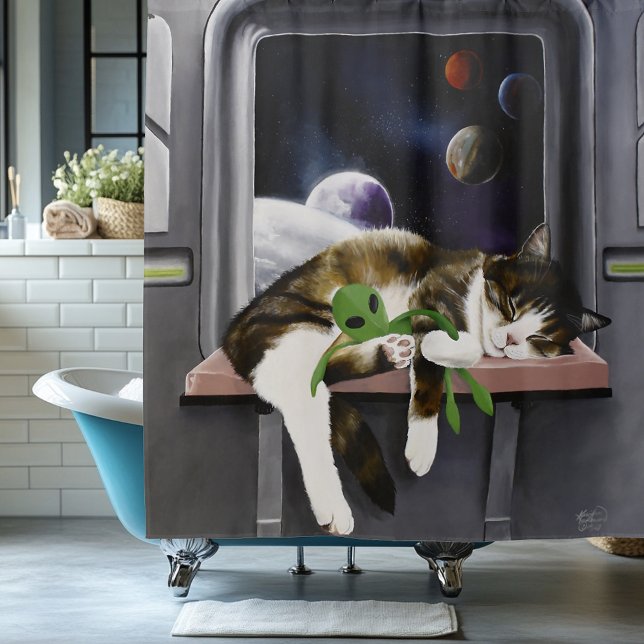 Rideaux De Douche Chat tabby vaisseau spatial Peluche extraterrestre (Créateur téléchargé)