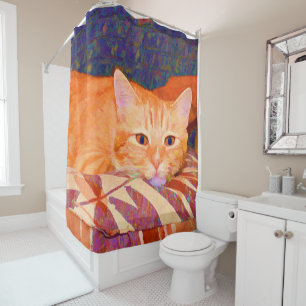 Rideaux De Douche Chat tigré orange mignon drôle