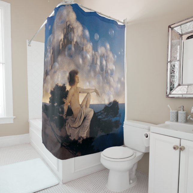 Rideaux De Douche Châteaux en Espagne de Maxfield Parrish 1904 Fanta (En situation)