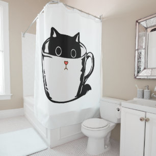 Rideaux De Douche Chaton noir avec nez rouge caché dans une tasse